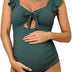 Charmo Ruffle Sleeve Pregnancy Bathing Suit for Women Cut Out Tie Knot Maternity Swimwear Blue Gray L