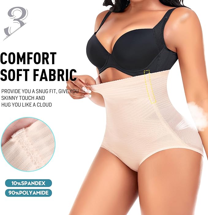 Werkiss Women Tummy Control Knickers High Waisted Shapewear Slimming Underwear Comfort Body Shaper, Beige M