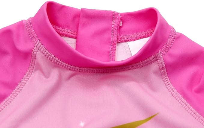 KumSoomliy Girls Swimming Costume One Piece Swimsuit Unicorn Swimwear Zipper Bathing Suit Surfing Swimming UV Protection Children Kids Rush Guard Summer Holiday Beachwear Swimsuits 3-4 Y, Size 3,Pink