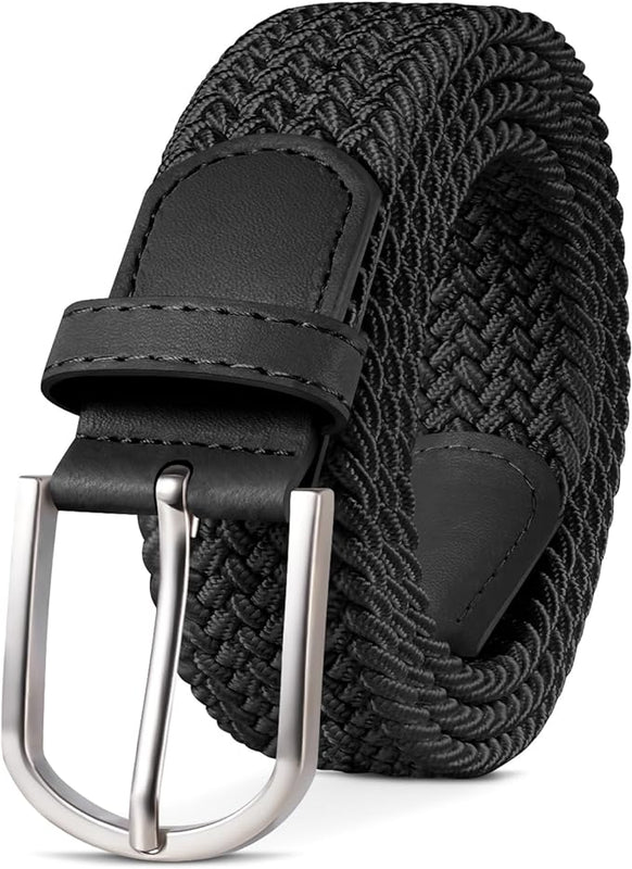 TANGCHAO Mens Belt,Elastic Braided Belt Unisex Men Women Braided Elastic Stretch Woven Belt 33mm(1.25") Multi Colours Black 90