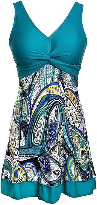 ECUPPER Womens One Piece Swimsuit Plus Size Swimwear Floral Printed Swimming Costume with Skirt Green 3XL