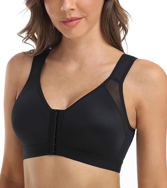 DotVol Comfort Front Closure Full Coverage Back Support Non Padded Wirefree Everyday Bra for Women(Black,32DD)