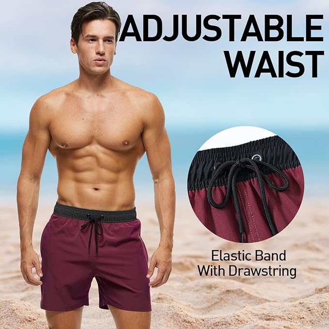 Arcweg Men's Swimming Shorts Mens Swim Trunks with Zipper Pockets Swim Shorts Mesh Lining Stretchy Board Shorts Surfing Beach Shorts Quick Dry