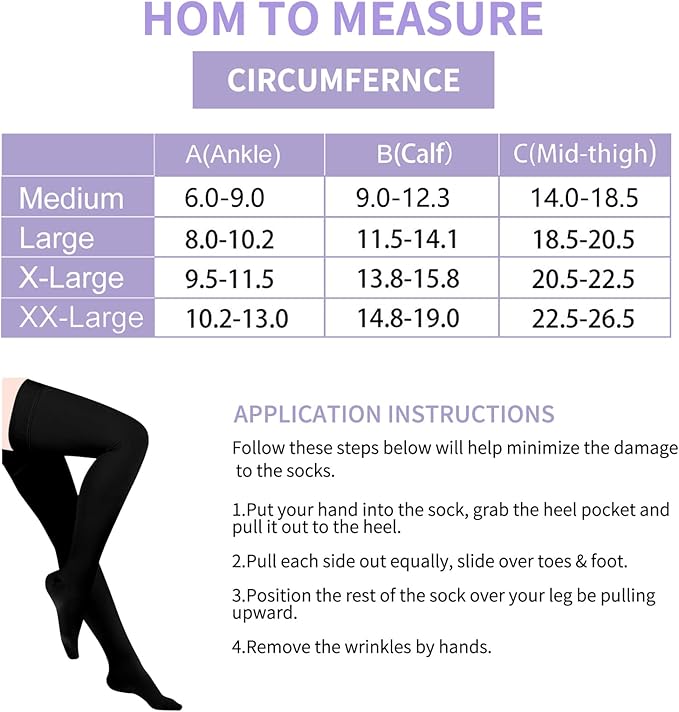 Evolyline Thigh High Compression Stockings for Women & Men 20-30 mmHg, Medical Closed Toe Firm Graduated Support Stockings Compression Socks for Varicose Veins Flying Edema Flight Running Pregnancy, Black, M