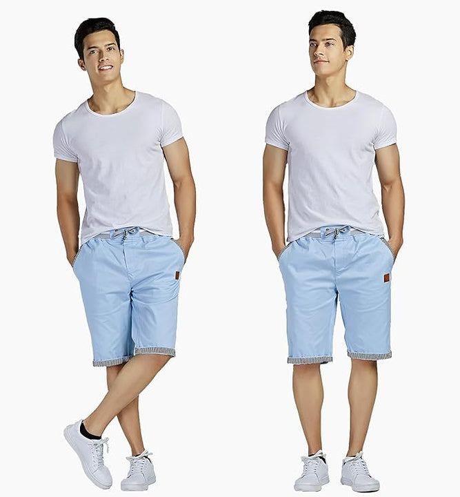 HCSS Men's Bermuda Shorts Summer Chino Shorts Cotton Elasticated with Pocket, sky blue, 3XL
