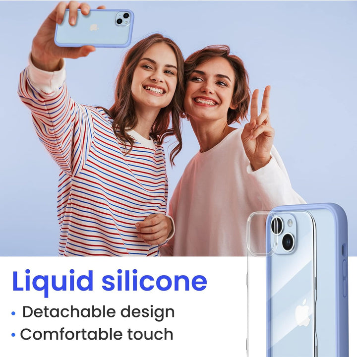 ORNARTO Compatible with iPhone 14 Plus Case 6.7",Bumper Case with 2 x Screen Protector Liquid Silicone Gel Rubber Case Full Body Protection Removable Clear Back Cover for iPhone 14 Plus-Blue