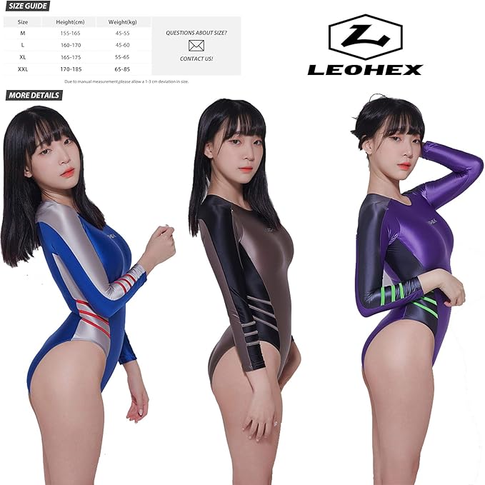 LEOHEX Surfing Long Sleeve Sexy Shiny Smooth One Piece Swimwear Women's Swimsuits