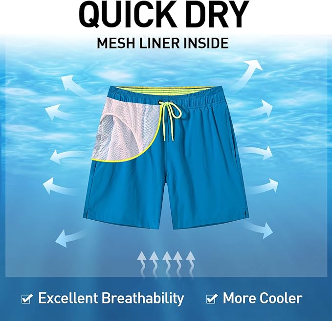 Arcweg Men's Swimming Shorts Mens Swim Trunks with Zipper Pockets Swim Shorts Mesh Lining Stretchy Board Shorts Surfing Beach Shorts Quick Dry
