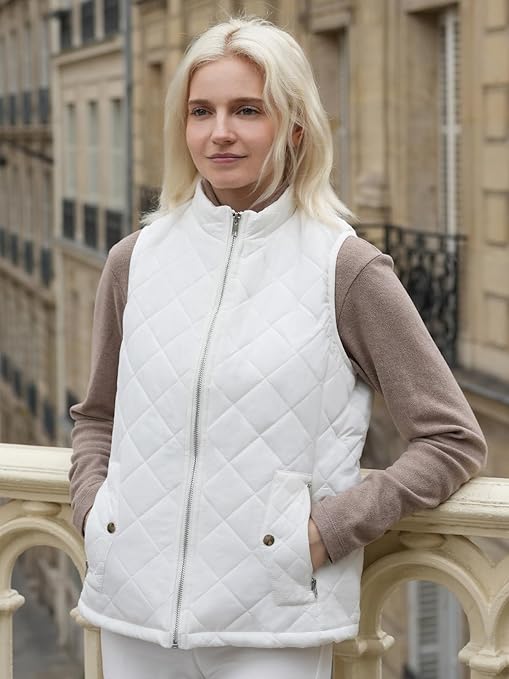 fuinloth Women's Quilted Gilet, Lightweight Body Warmer Padded Outdoor Vest Sleeveless Jacket White Large