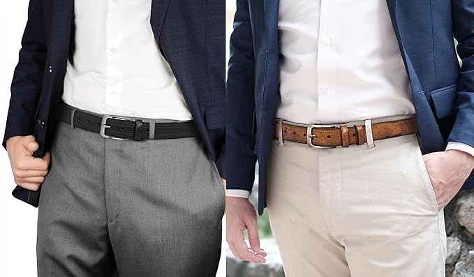 DOOPAI Mens Leather Belts Pin Buckle belt,Dress Belt Casual Wear Jeans Classic belt, Leather Belt Black Belt/Brown Belt,1.25" Adjustable Trim to Fit, 135cm