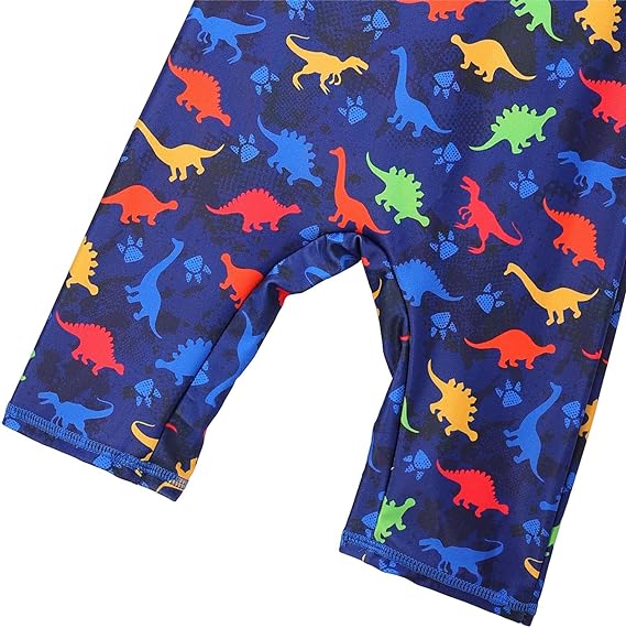 HUAANIUE Boys Kids 1 Piece Swimsuit Kids Boys Short Sleeve Zip Swimming Costume 2-10 Years, S245-Dinosaur Navy, 5-6 Years