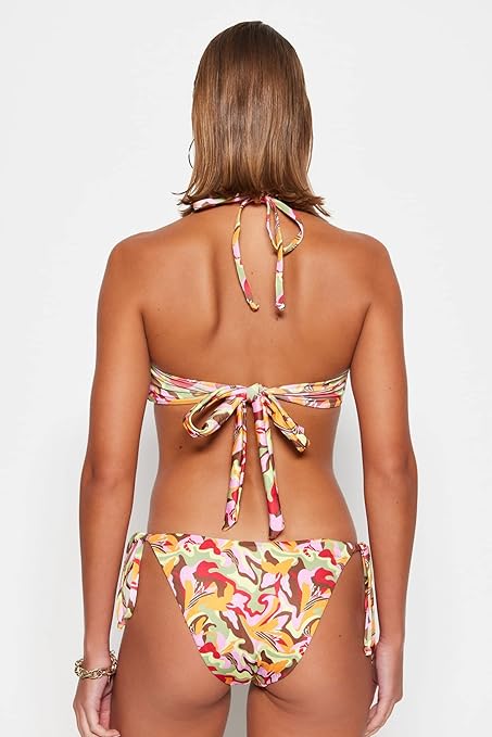 Trendyol Women's Regular fit Strapless Knit Bikini Top Swimwear, Pink-Multicolor, 8