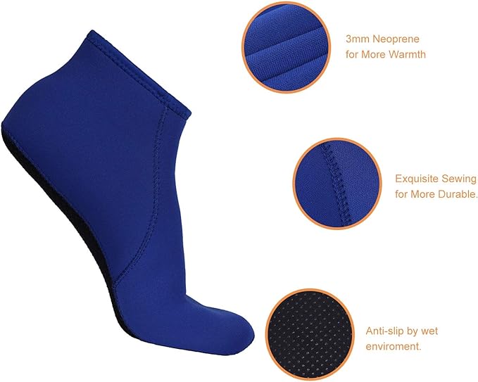 FitsT4 Wetsuit Socks Thermal 3mm Neoprene Water Socks Anti-slip for Men Women Diving Snorkeling Swimming Surfing Sailing Kayaking and Beach Sports, blue, XS