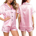 BBXWANG Womens Silk Satin Pajamas, Button up Cardigan Loungewear Pjs Shorts Set, Bridesmaid Short Sleeves Pyjamas Sleepwear Pink XL