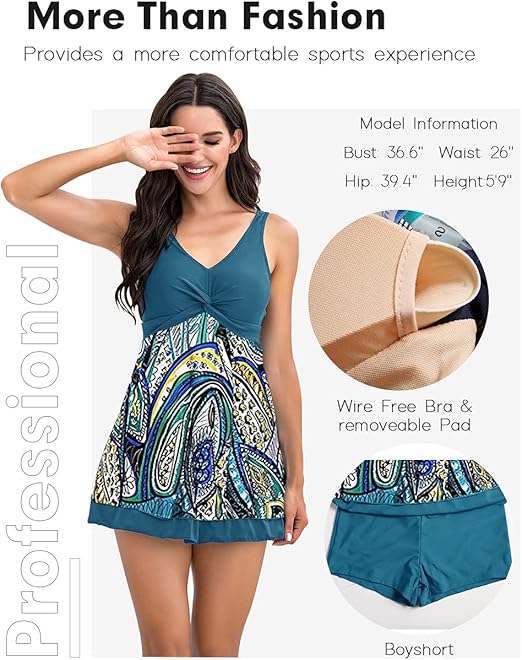 ECUPPER Womens One Piece Swimsuit Plus Size Swimwear Floral Printed Swimming Costume with Skirt Green 3XL