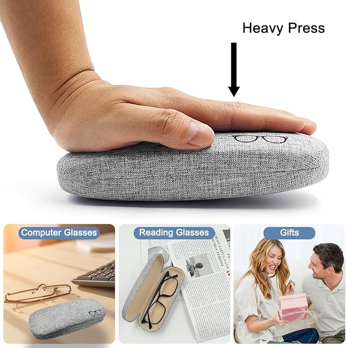 XYQMLY 3 Pack Hard Shell Eyeglasses Case, Unisex Portable Glasses Protection Case Linen Fabrics Glasses Case, Blue/Green/Grey, Medium