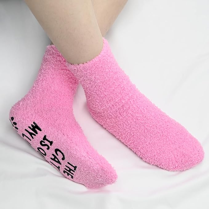 KOOOGEAR Funny Dog Socks Cat Socks,Great Gifts Ideals for Women Mum Girlfriend Gifts Novelty Fluffy Socks for Dog (UK, Numeric, 4, 7, Regular, Regular, Pink-Cat)