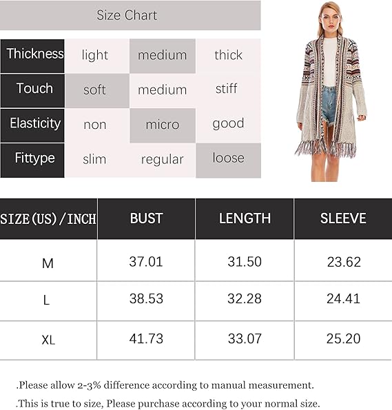 CGYY Women's Long Sleeve Open Front Cardigan Sweaters Boho Tassel Cardigan Aztec Tribal Stripe Fringe Cardigan