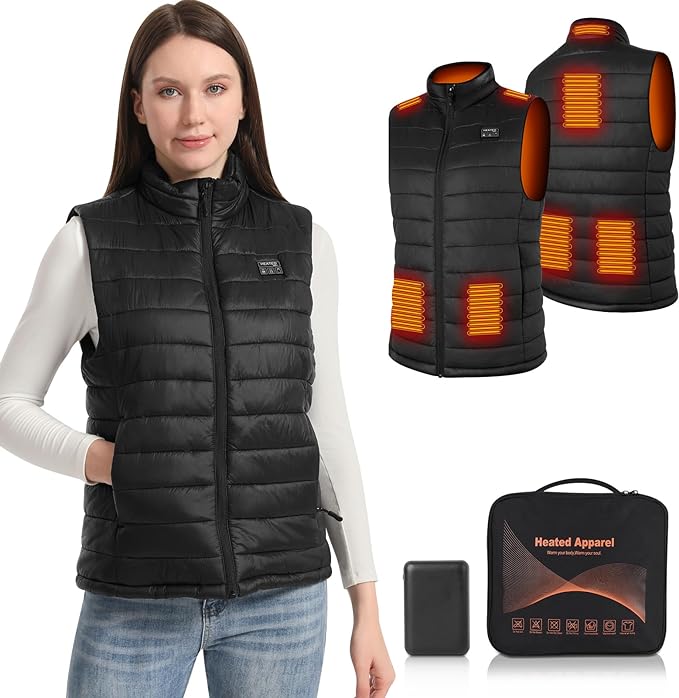 Amiable Heated Vest for Women, Heated Gilet Womens with Battery, Heated Jacket Electric Heated Body Warmer for Women, 8 Heating Zone 3 Heating Setting Heated Clothing for Outdoor Skiing - XL