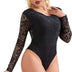 comeondear Bodysuit for Women Soft Stretch Leotard Tops Short Long Sleeve Leotard Clubwear Tops Black Fashion Bodysuit Top, Black, M