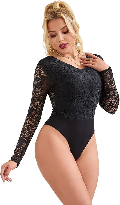 comeondear Bodysuit for Women Soft Stretch Leotard Tops Short Long Sleeve Leotard Clubwear Tops Black Fashion Bodysuit Top, Black, M