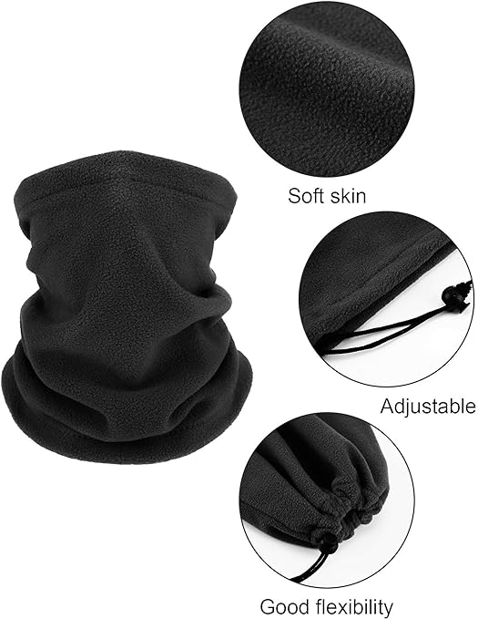 Geyoga 3 Pieces Kids Snood Winter Neck Warmers Fleece Gaiter Windproof Cuellos Cover (Black, Dark Grey, Royal Blue)