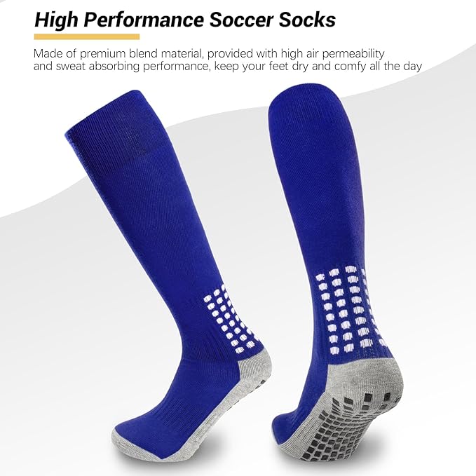 Geebuzz 4 Pairs Men's Football Socks Knee High Grip Socks Football Non-Slip Football Basketball Hockey Sport Grip Socks (White), White