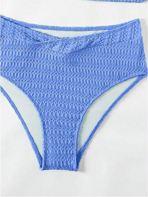 GORGLITTER Women's High Waisted Bikini Sets Halter Tie Neck Padded Tie Back Swimwear 2 Piece Swimsuits Blue Medium