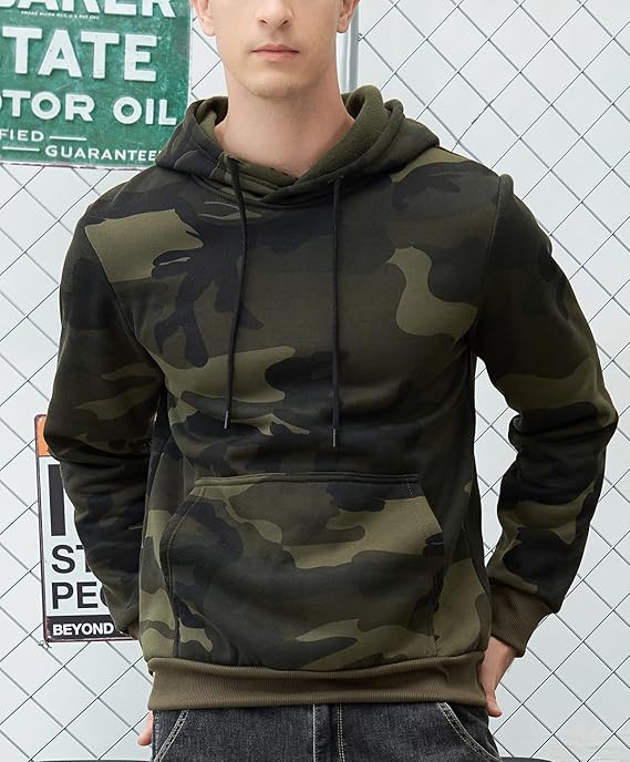 MANLUODANNI Men's Pullover Fleece Sweatshirt Camouflage Hoodies Army Green L
