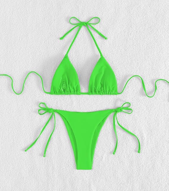 Tainehs Women's Sexy Halter Thong Bikini Tie Two Sides Bottom Triangle Bikini Swimsuits