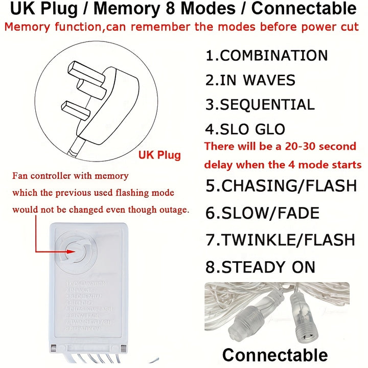 320 LED Net Mesh Lights 3x2m – 8 Modes Christmas Fairy Lights UK Plug