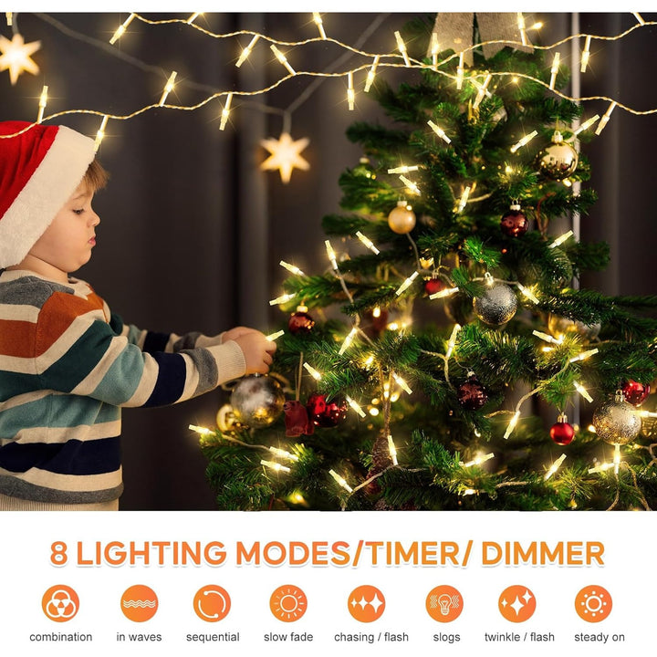 100m 800 LED Outdoor Christmas Fairy Lights – Warm White, Remote, Timer, 8 Modes