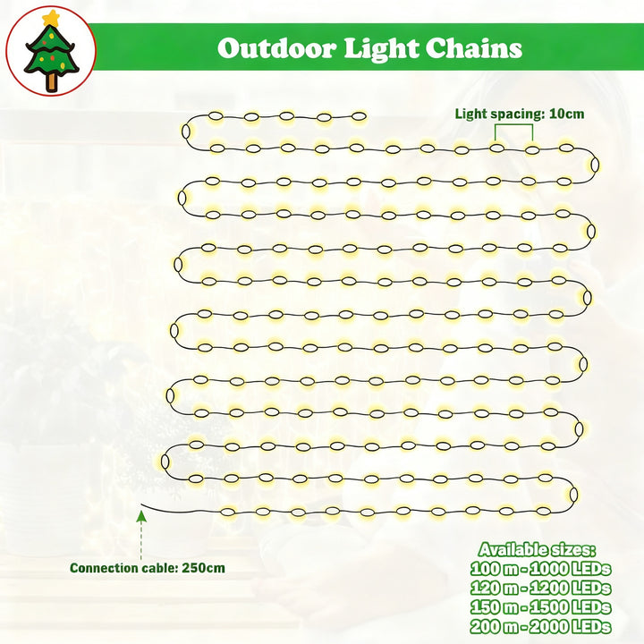 100m/200m Copper Wire Fairy Lights – Warm White LED with Remote & 8 Modes