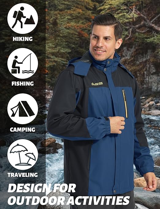 TACVASEN Military Jacket Mens Waterproof Outdoor Jacket Bomber Flight Breathable Warm Outdoor Ski Snow Skiing Sports Jacket Denim Blue, XXL