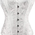 RHISLEO Women Classic Lace-up Floral Burlesque Basque Bustier Shaper Overbust Boned Corset Top (White Floral Top, M