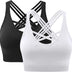 ANGOOL Padded Sports Bra Wirefree Mid Impact Yoga Bras Unique Cross Back Strappy for Gym Yoga, Black/White, M