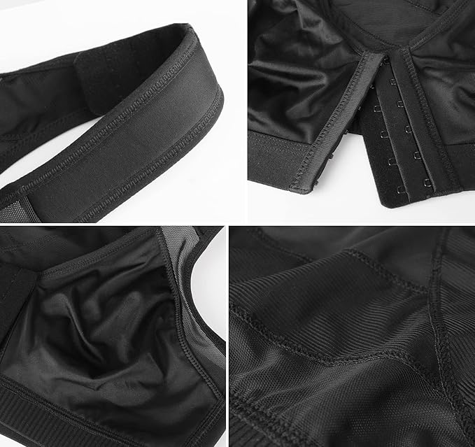 DotVol Comfort Front Closure Full Coverage Back Support Non Padded Wirefree Everyday Bra for Women(Black,32DD)