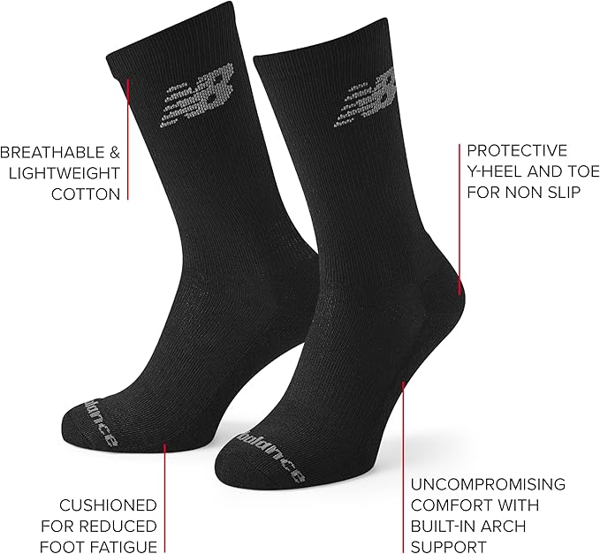 New Balance Mens Everyday Performance 10 Pack Crew Socks, Black, M UK