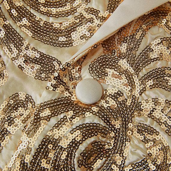 PYJTRL Men Stylish Satin Face Sequins Floral Pattern Suit Jacket Blazer (Gold, S)