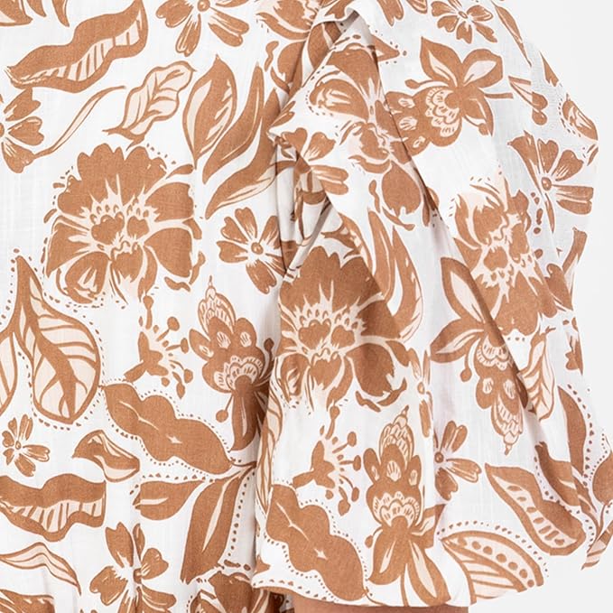 Lovedrobe Women's Ladies Midaxi Dress V-Neck Short Sleeve Faux-wrap Tiered Ruffle Floral Print Elasticated Waistband A-line Casual Brown 26