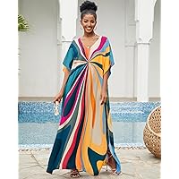 Bsubseach Plus Size Kaftan Dresses for Women Print Swim Cover Up Batwing Sleeve Caftans Casual Vacation Outfits Mix Colours