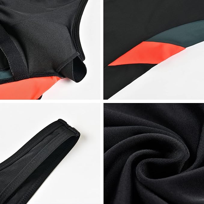 Veranobreeze Women's Sports One Piece Swimsuit Racerback Black Sports Swimwear（Grey & Orange,UK18）