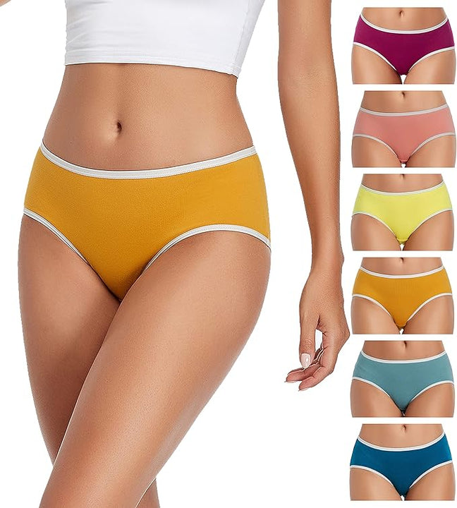 TUTUESTHER Cotton Hipster Knickers Ladies Low Rise Underwear Panties No Show Full Coverage Briefs 6 Pack(16,Purple Red/Chrome Yellow/Vivid Blue/Rogue red/Bright Yellow/Grey-Green)
