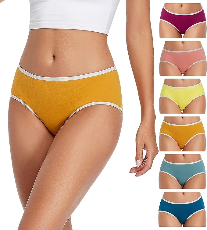 TUTUESTHER Cotton Hipster Knickers Ladies Low Rise Underwear Panties No Show Full Coverage Briefs 6 Pack(16,Purple Red/Chrome Yellow/Vivid Blue/Rogue red/Bright Yellow/Grey-Green)