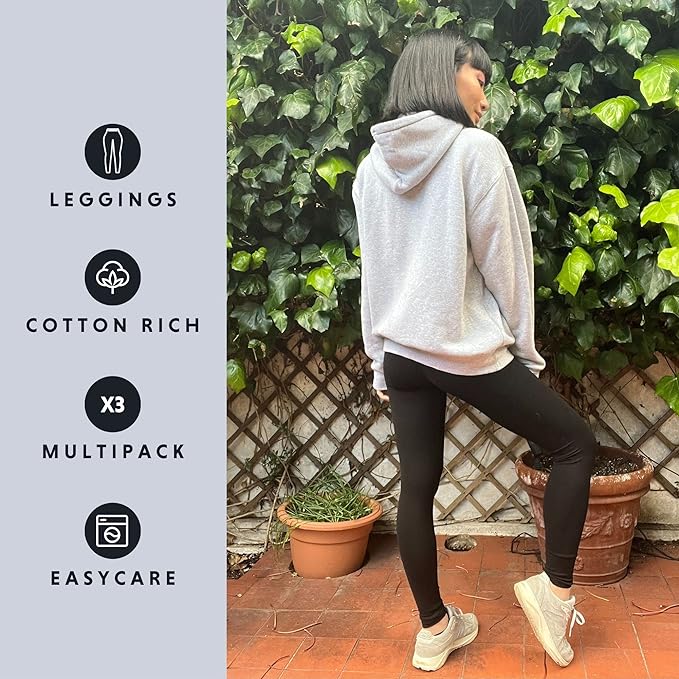 FM London (2-Pack) Women's Casual Leggings - Non See Through Leggings for Women UK - Stretch Fit Women's Leggings worn as Gym Leggings or Casual Wear - Black Leggings, Seamless Leggings