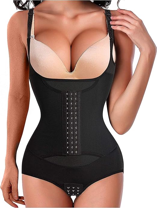 Chumian Women Waist Trainer Corset Firm Control Shapewear Slim Full Body Shaper Open Bust Bodysuit (Black, X-Large)