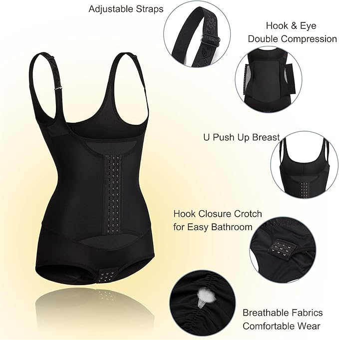 Chumian Women Waist Trainer Corset Firm Control Shapewear Slim Full Body Shaper Open Bust Bodysuit (Black, X-Large)