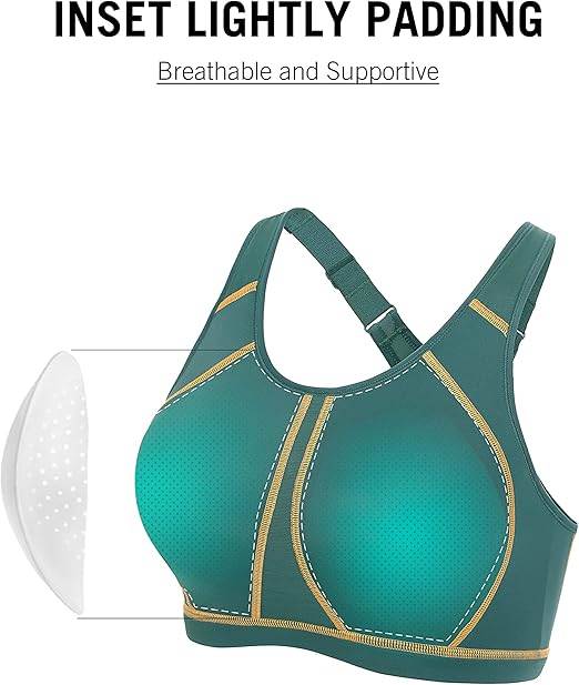 SYROKAN Women's Sports Bra for Large Breasts High Impact Full Coverage Padded Wireless Running Halter Neck Bra Black, 34G