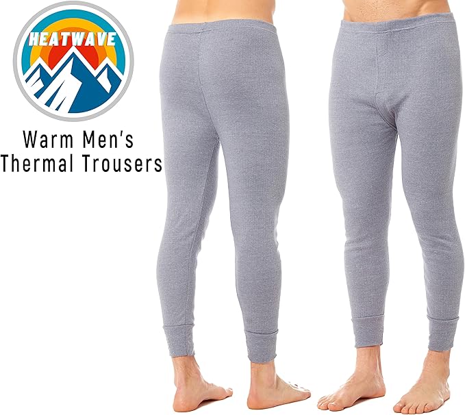 ---BUY ONE GET ONE FREE--- Heatwave® Pack of 2 Men's Thermal Trousers Long Johns, Grey, M