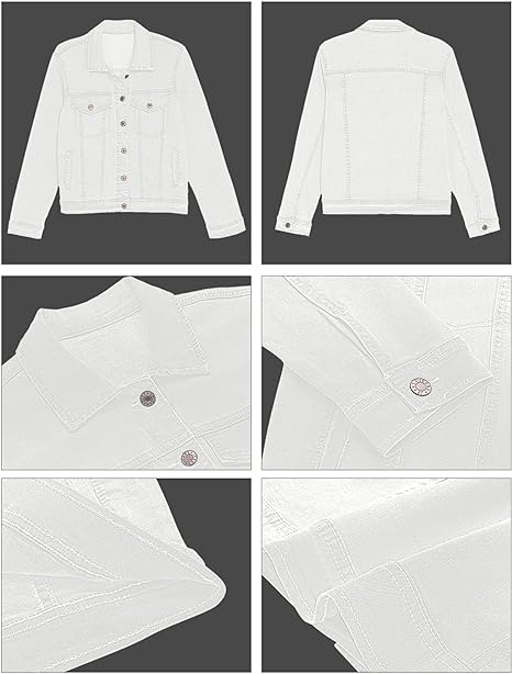 Vetinee White Denim Jacket White Jackets for Women Uk Ladies Casual Jackets Women's White Jackets Summer Jackets for Women Plus Size Denim Jacket White Size XX-Large Fits UK Size 24 to UK Size 26